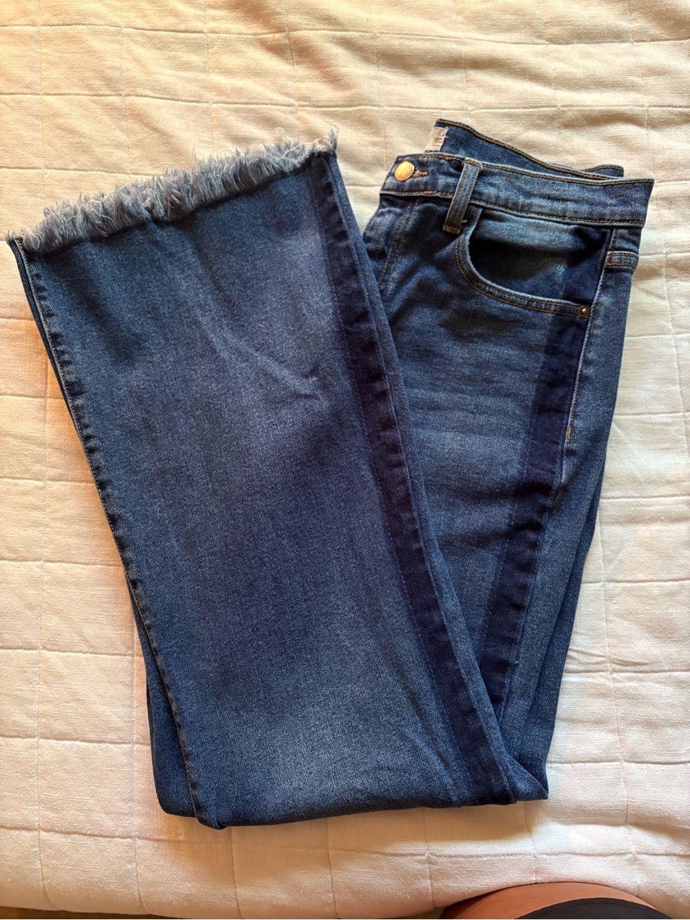 Altar’d State Women's Dark Blue Frayed Hem Jeans